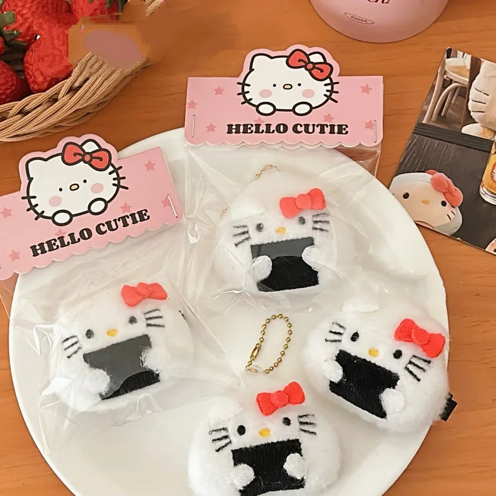 سانريو أنيمي مرحبا كيتي كرة الأرز أفخم قلادة Kawaii الفتيات حقيبة الملحقات الكرتون قصيرة أفخم دمية المفاتيح قلادة