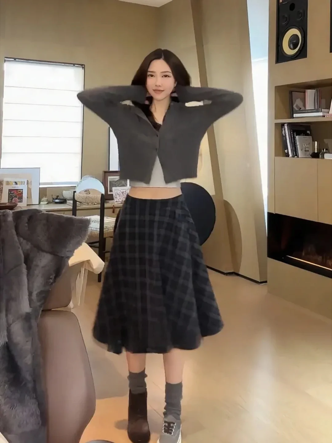 

Женская винтажная юбка-миди А-силуэта больших размеров с асимметричным клетчатым узором для осени и зимы, с высокой талией, для повседневной носки