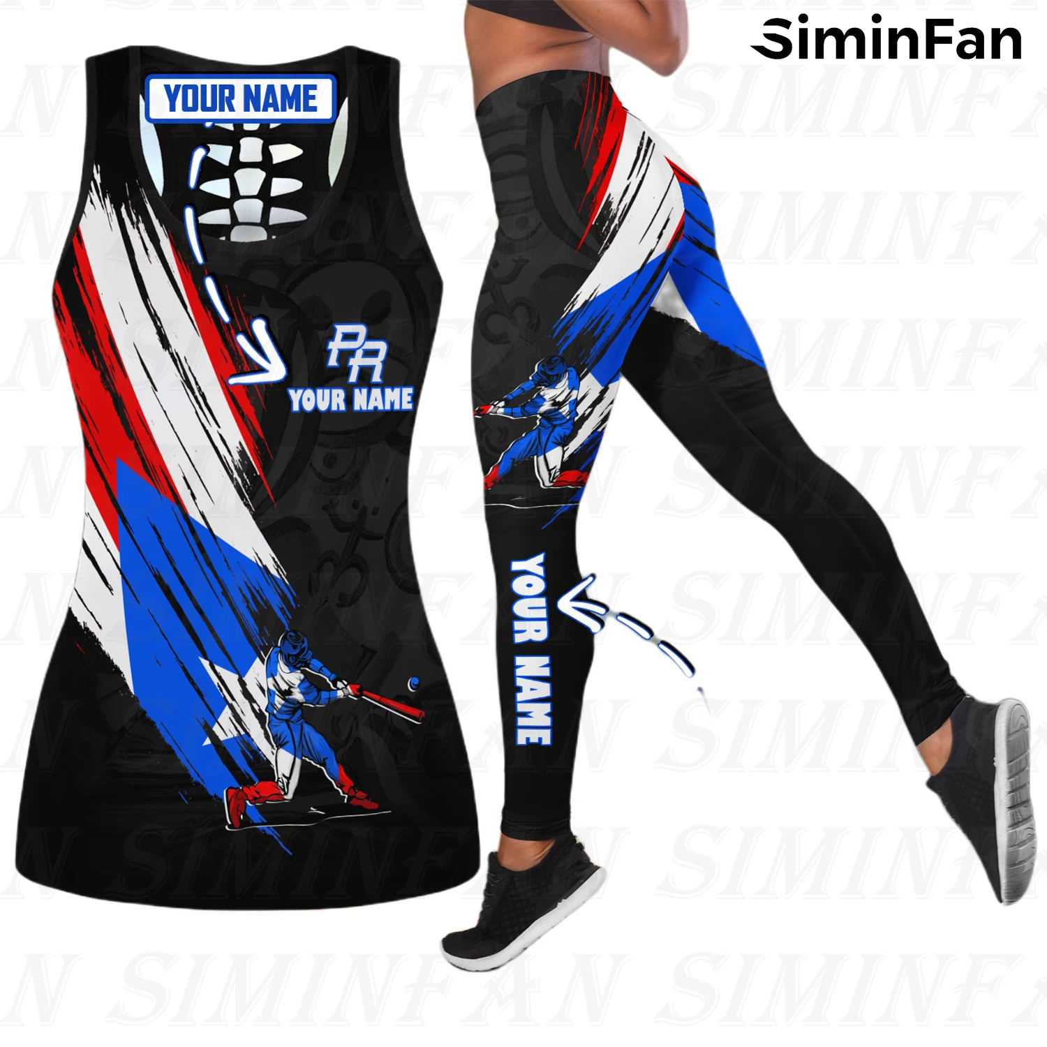 

Baseball Puerto Rico 3D Print Women Tank Tops Pant Suits Combo Outfit Legging Summer Hollow Out Vest Female Two Piece Yoga Set