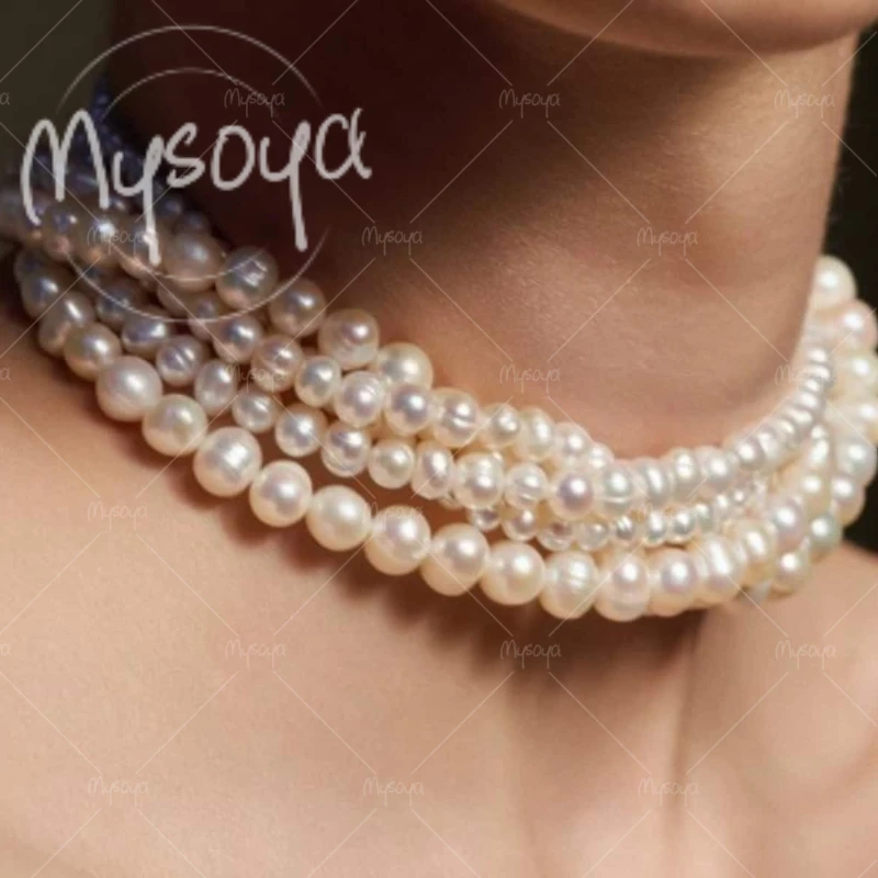 

MYSOYA 3-4mm & 5-6mm & 8-9mm Four-layer White Freshwater Pearl Necklace, for Birthday/ Wedding/ Mother's Day Gift A1036