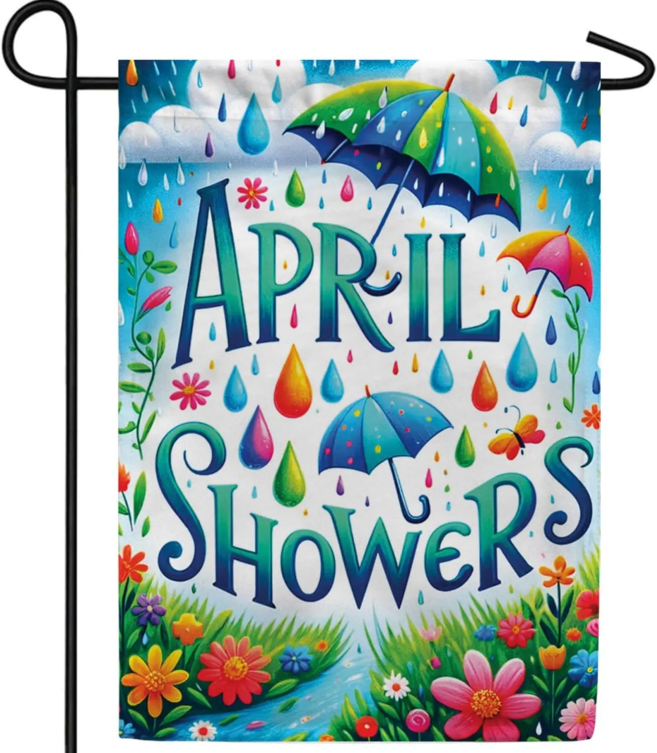America Forever April Showers Garden Flag, 12.5 x 18 inch Double Sided, Rain Umbrella Flower Colorful Raindrops Spring Garde zzo