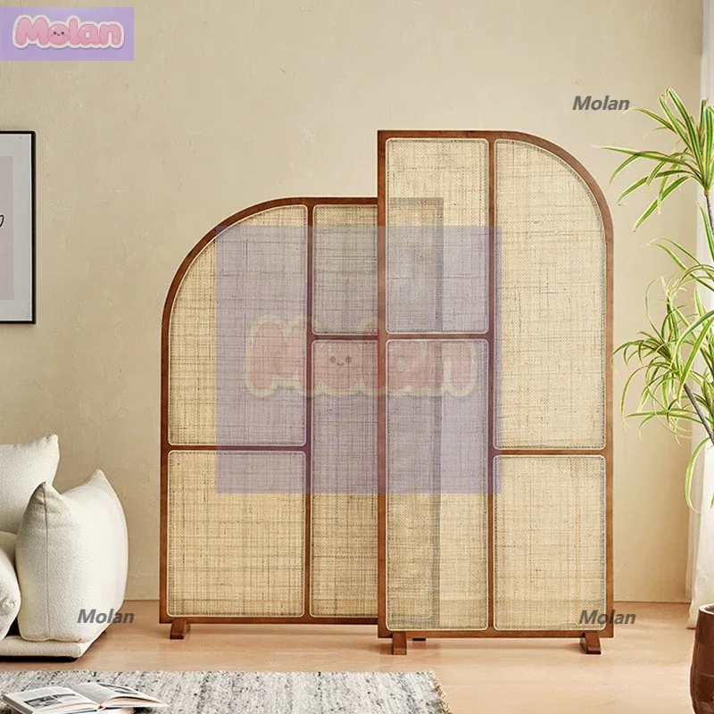 

Japanese-style solid wood rattan screen combination small apartment living room creative partition wall movable new Chinese