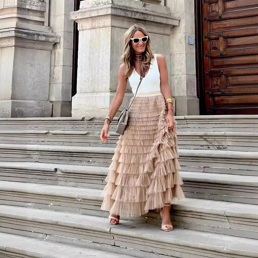 

Faionable Me Cake Skirt Women's mid Waist PVC Fabric Ciwalk Sle Commute Cake Skirt Batwing pe Bounding Line