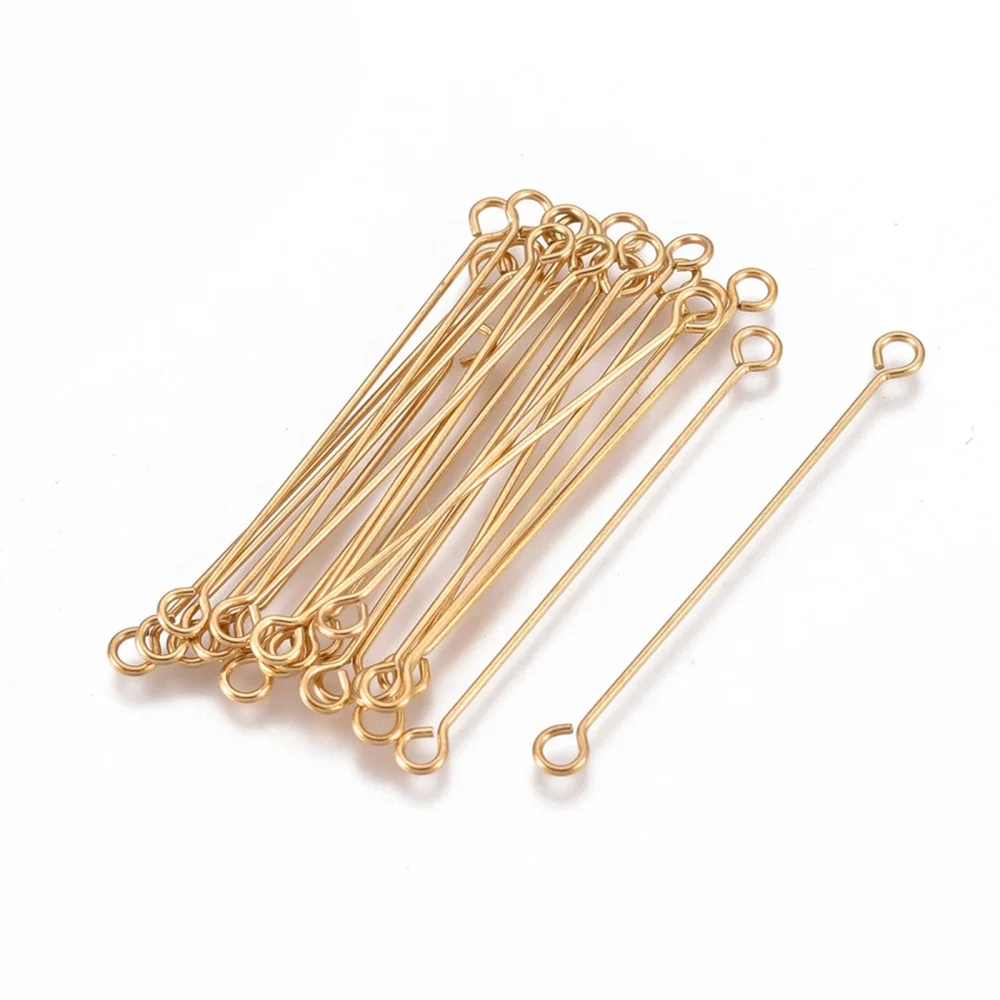 

10pcs Ion Plating 304 Stainless Steel Eye Pins Double Sided EyePins for Jewelry Making DIY Component Accessories 36x3x0.6mm