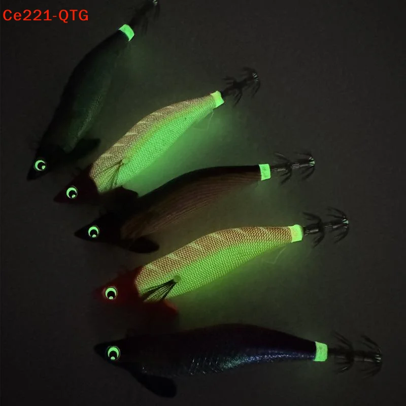 Neuer Leuchtköder mit Bleikopf, Leuchtender Tintenfisch-Haken, Jigs mit Bleikopf, Holzstruktur, Garnelen-, Oktopus- und Tintenfisch-Egi, Tintenfisch-Jig