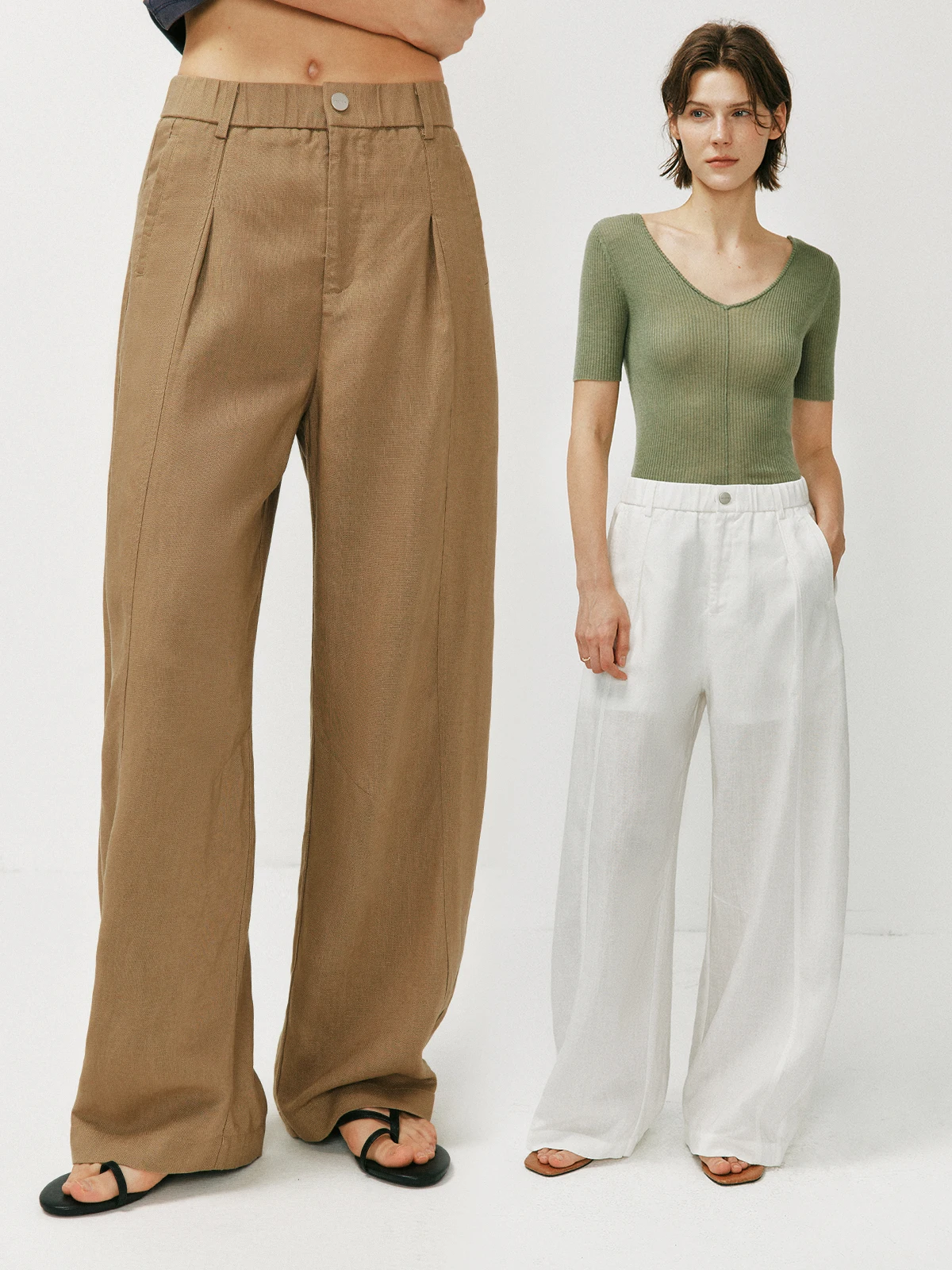 Cool Wide Leg Casual Pants Elastic Waist  Linen Loose Fit Slimming Pants Comfortable Breathable Ladies Summer Trousers