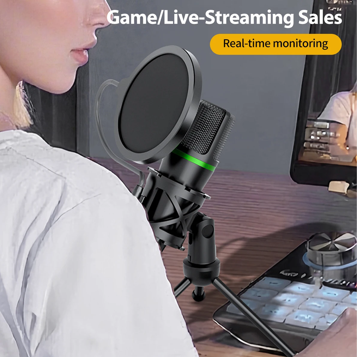 Streaming Mic Condenser - Microphone à condensateur professionnel pour jeux,