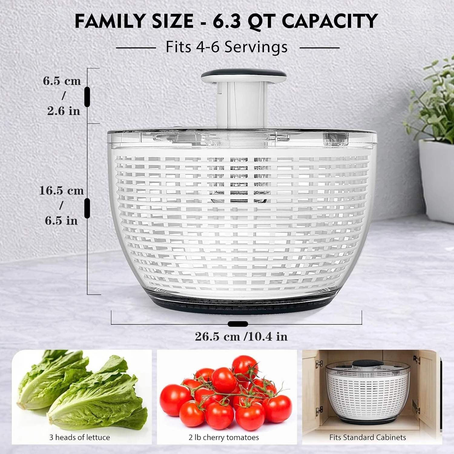 6.3QT 샐러드 스피너, 완전 분리형 뚜껑 포함, 한 - Salad Spinner 리뷰 및 가격