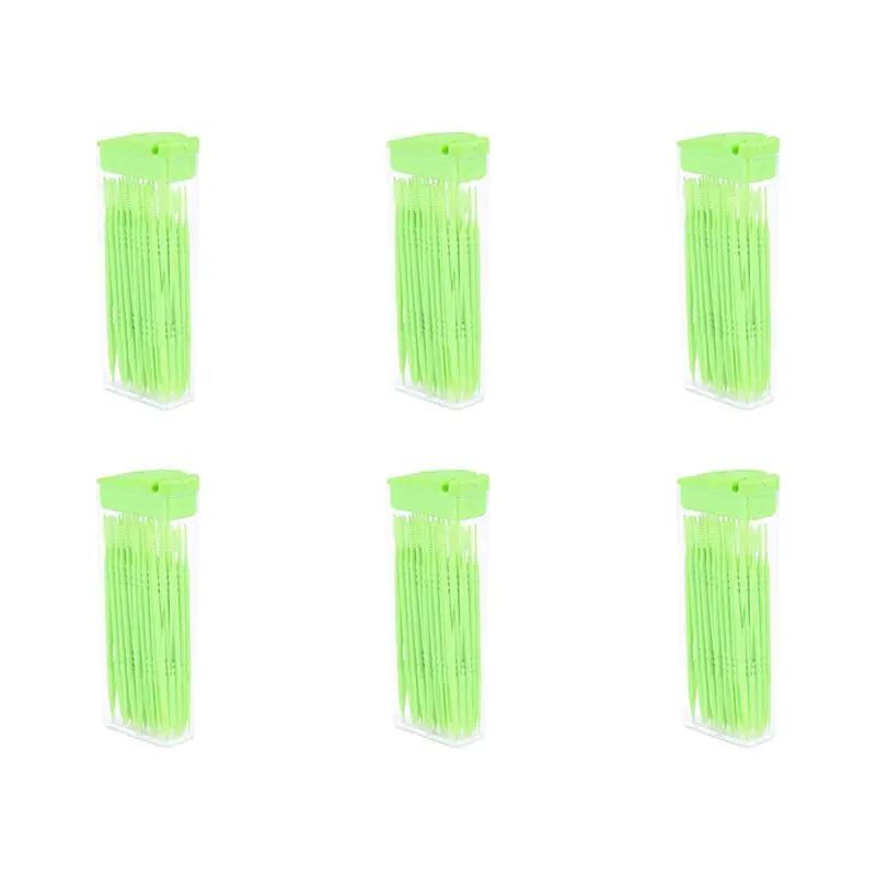 ABVG-300 Pcs Plastic Toothpicks 2 Way Tooth Picks Interdental Brush Cleaners Portable Box Random Color