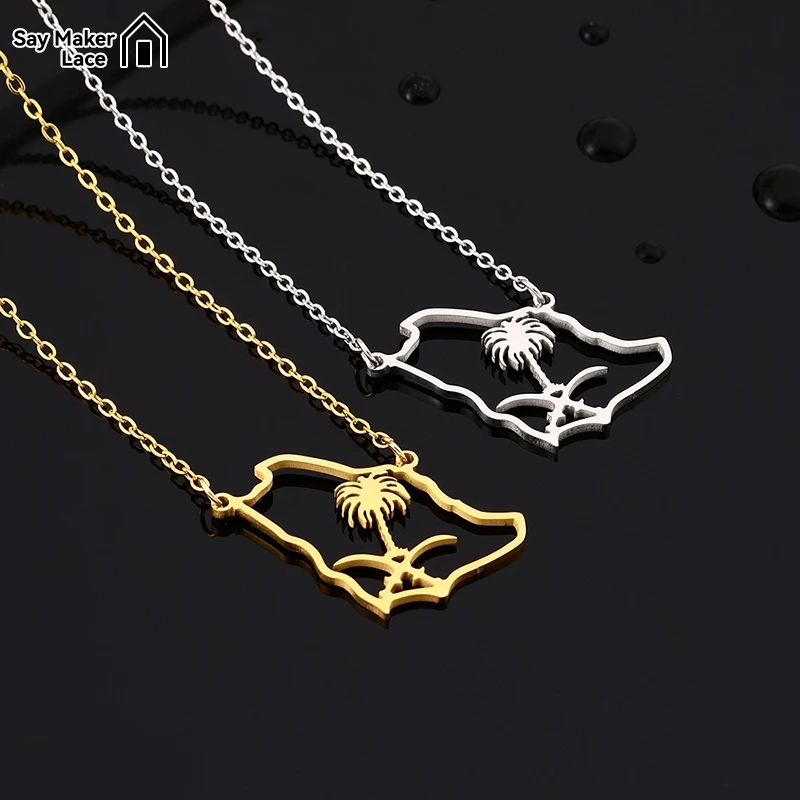 New Fashion Stainless Just Saudi Arabia Map Pendant Necklace Temperament Everything Collarbone Chain Birthday Anniversary