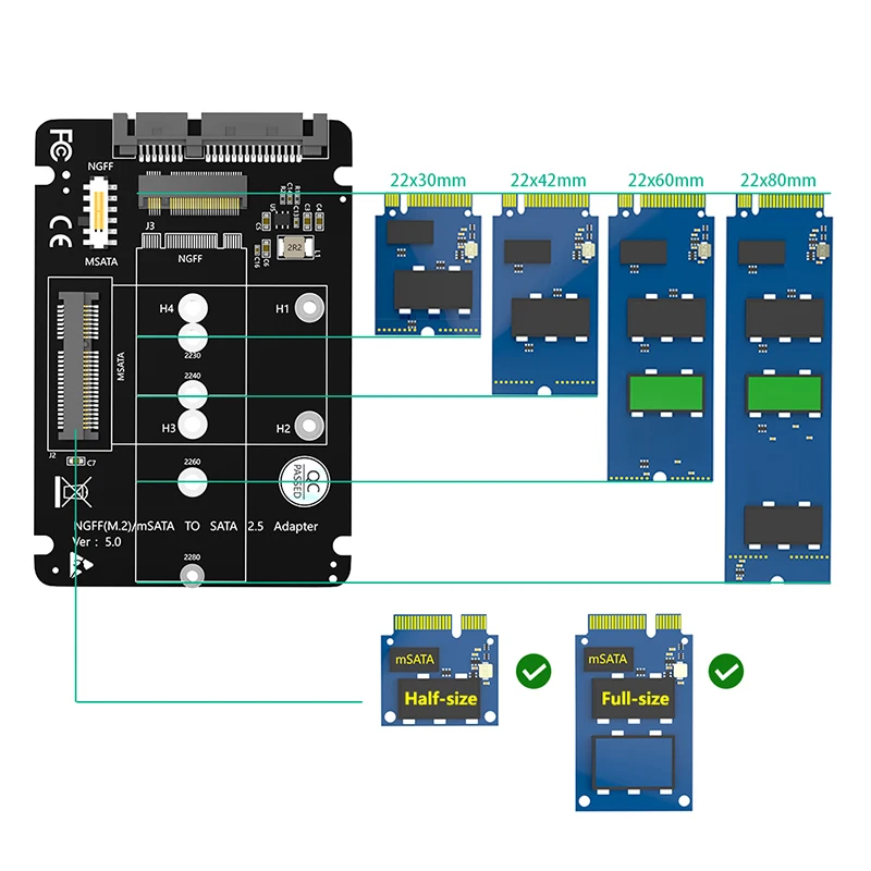Адаптер M.2 NGFF mSATA SSD на SATA 3,0 2,5 дюйма, адаптер M2 SATA SSD mSATA SSD конвертер, карта расширения для ПК и ноутбука, дополнительные карты до 6 Гбит/с