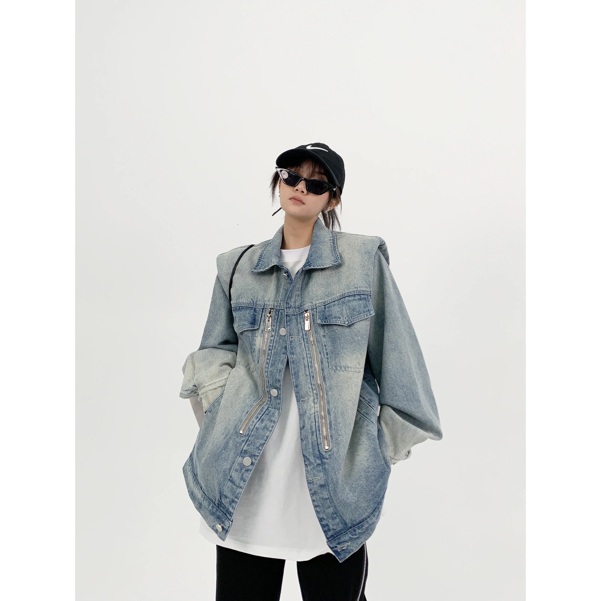 

Джинсовое пальто свободного кроя в стиле ретро, джинсовое пальто свободного кроя, весна-осень, оригинальный дизайн, хлопковый длинный воротник све