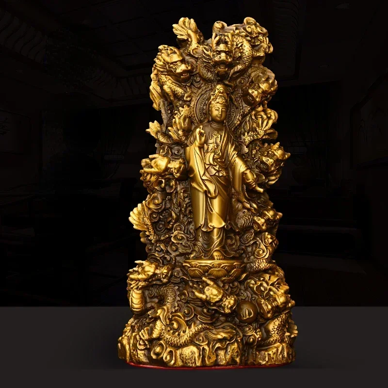 Feng Shui Buddha Copper Nine Dragons Guanyin Ornaments Auspicious Praying for Blessings Home Decor