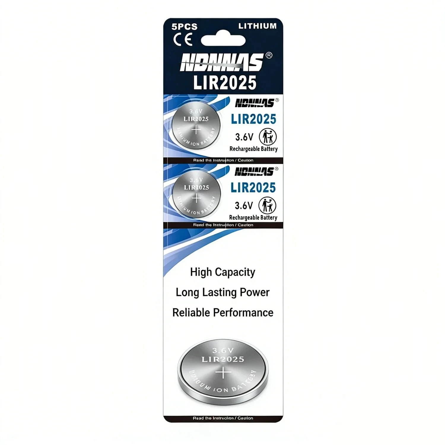 

NBNNAS 5Pcs LIR2025 3.6V Rechargeable Lithium Ion Coin Batteries, High Capacity Coin Cell For Car Key Fob Remote Toys Watch