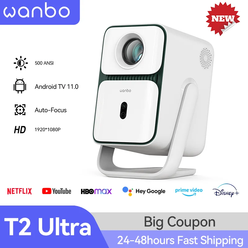 Wanbo T2 Ultra Andorid TV11.0 1080P Projector Support 4K Proyector 500Ansi 120° Rotating Protable Home Beam Smart  Projector