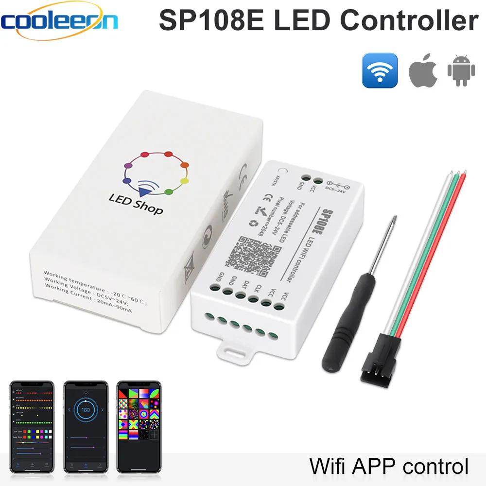 SP108E Wifi Dimmer Pixel LED Controller DC5-24V for WS2812B WS2811 WS2815 Addressable SMD COB LED Strip Lights Max 2048 Pixels