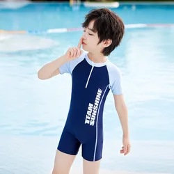 Jongen Een Stuk UPF50 + Surfen Water Sport Badmode Uv-bescherming Korte Mouw Rits Strand Rash Guard Quick-droog Badpak