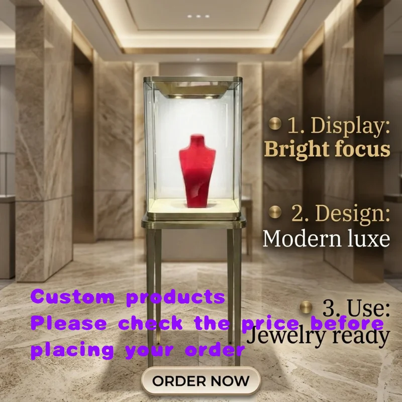 custom.Luxury Brushed Stainless Steel Jewelry Display with Ultra-Glass High-end Retail Boutique Shop