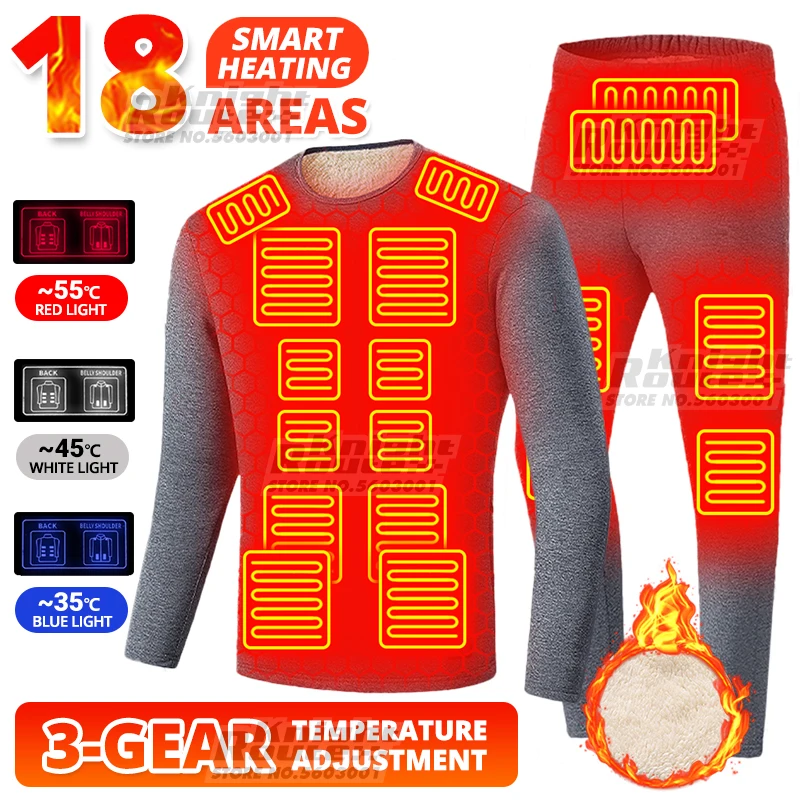 

18 Area Heated Jacket Men Thermal Underwear USB Ski Moto Jacket Suit Vest Heating Clothing Warm Fleece Long Johns Winter EU Size