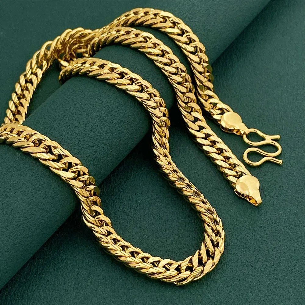 

Luxury 24K 9999 Pure Gold real gold Men's 8MM50CM sideways necklace boss necklace