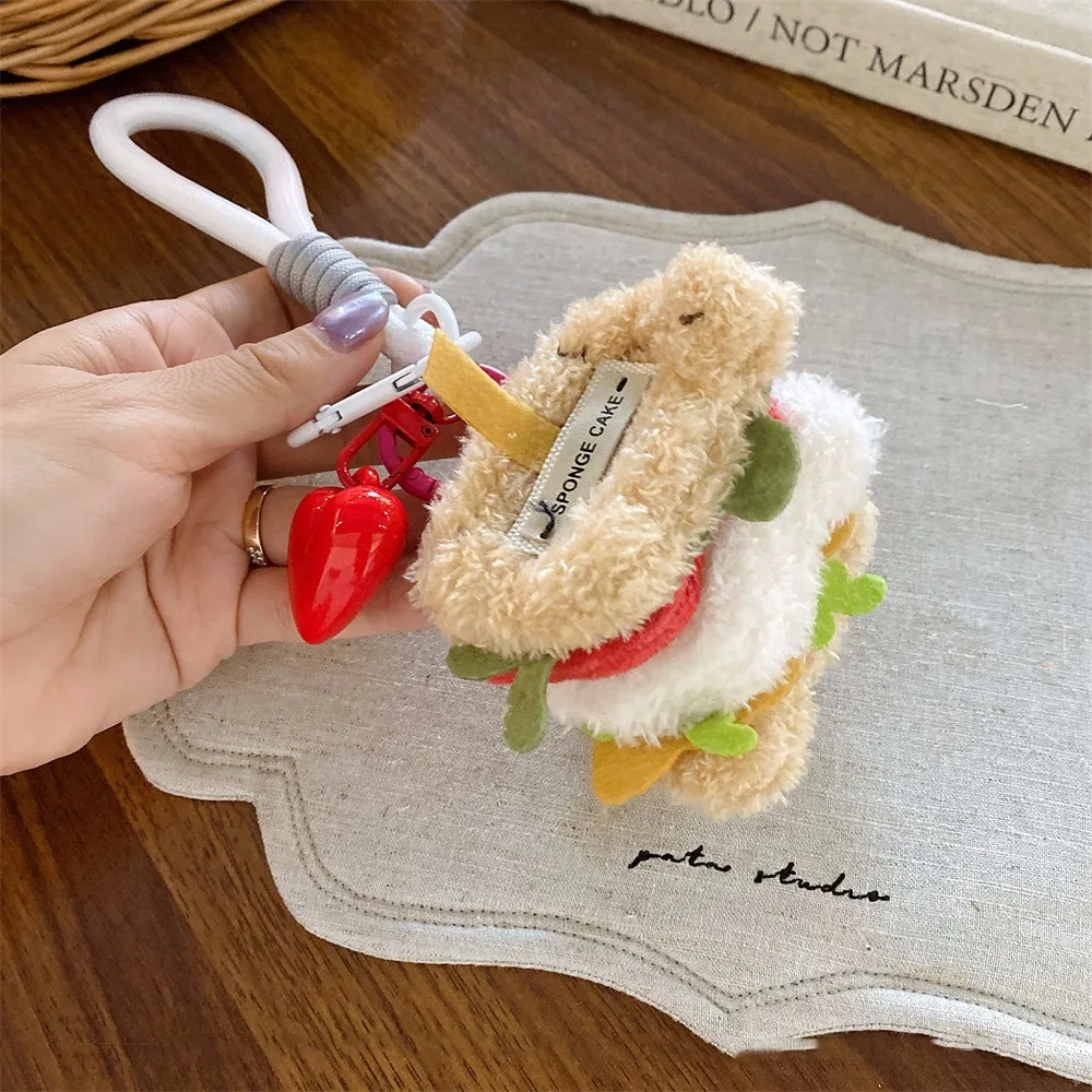 Portable Kawaii Cake Pendant Sandwich Burger Funny Simulation Food Keychain Hot Dog Backpack Decor Bag Keyring Birthday Gift
