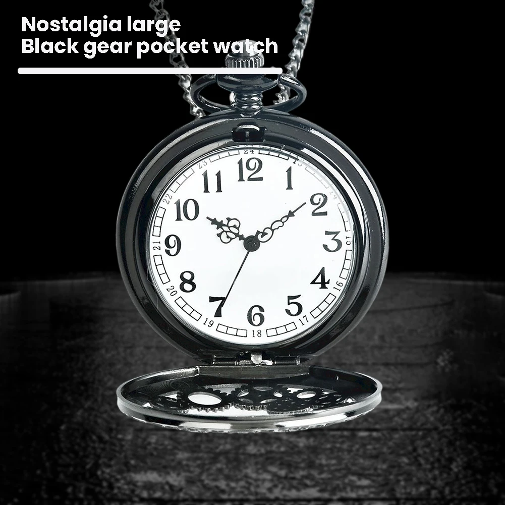 

Vintage Gear Embossed Pocket Watches White Dial Necklace Clock Pendant Gift For Anniversary Christmas