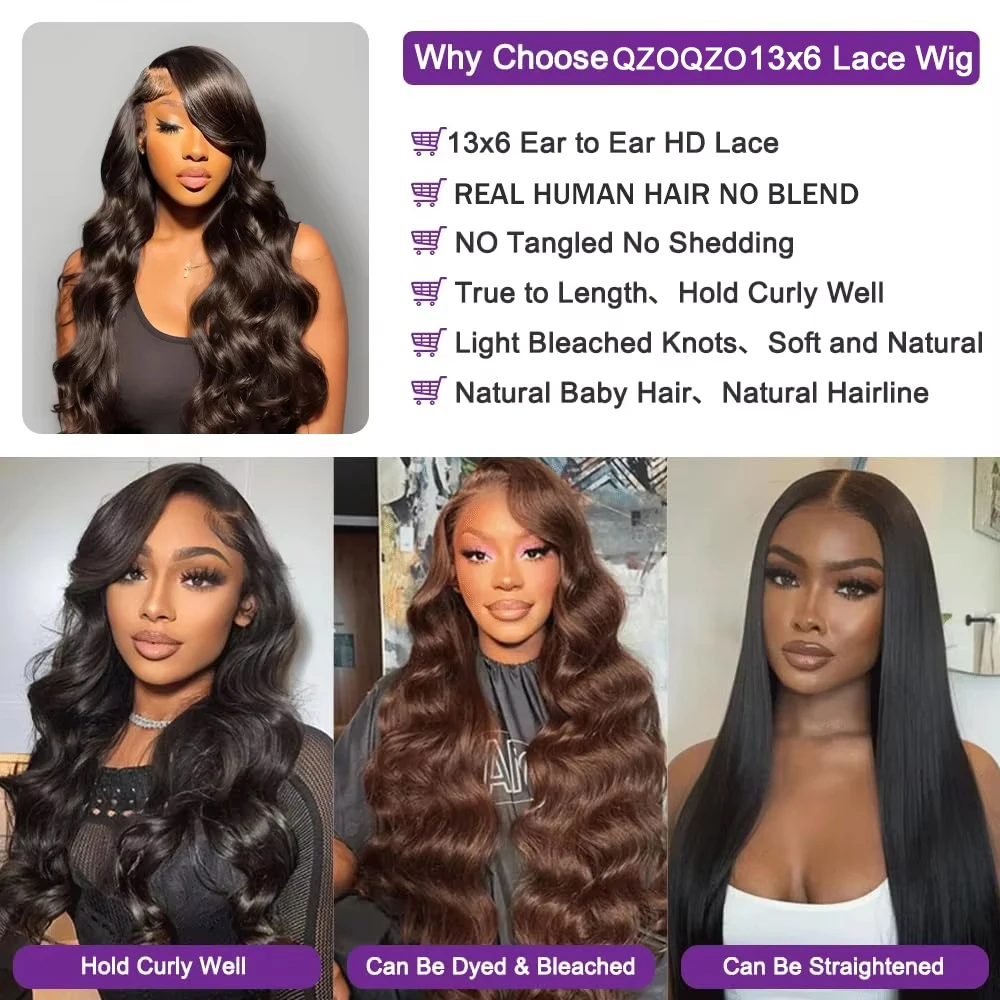 13x6 13x4 Body Wave Lace Front Wigs Human Hair Pre Plucked 200% Density HD Transparent Lace Frontal Wigs for Women image 4