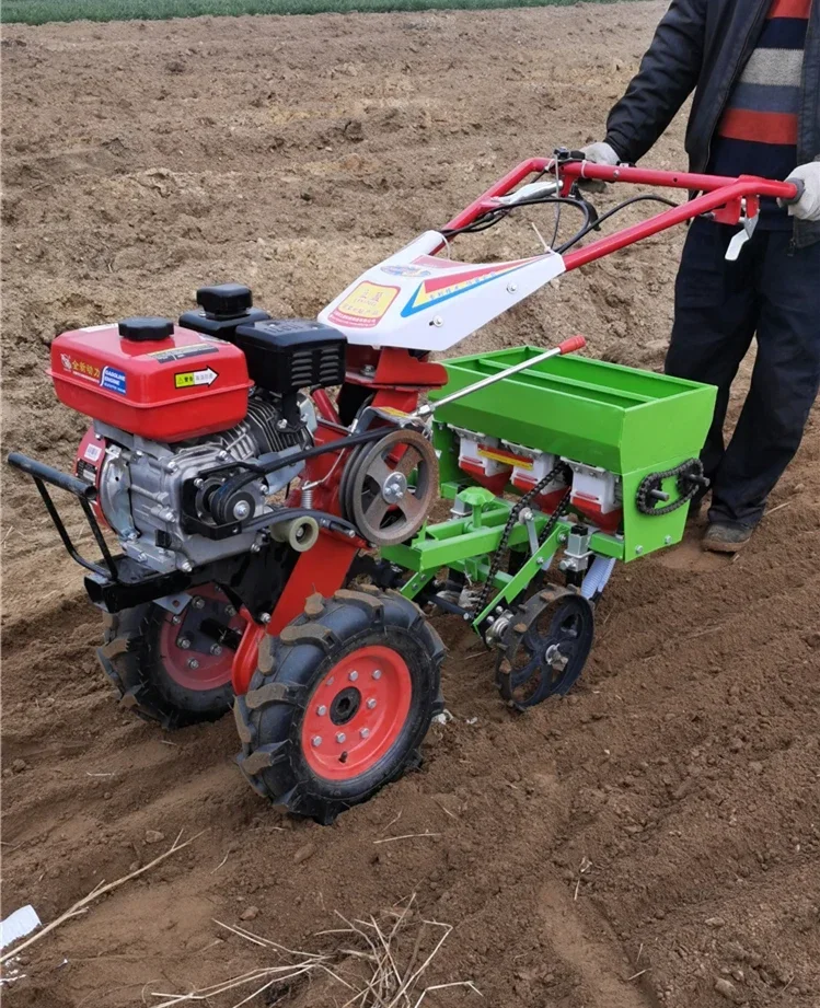 New wheat seeder, four-wheel hand-held wheat strip seeder, mung bean soybean multi-functional seeding and fertilizer seeder