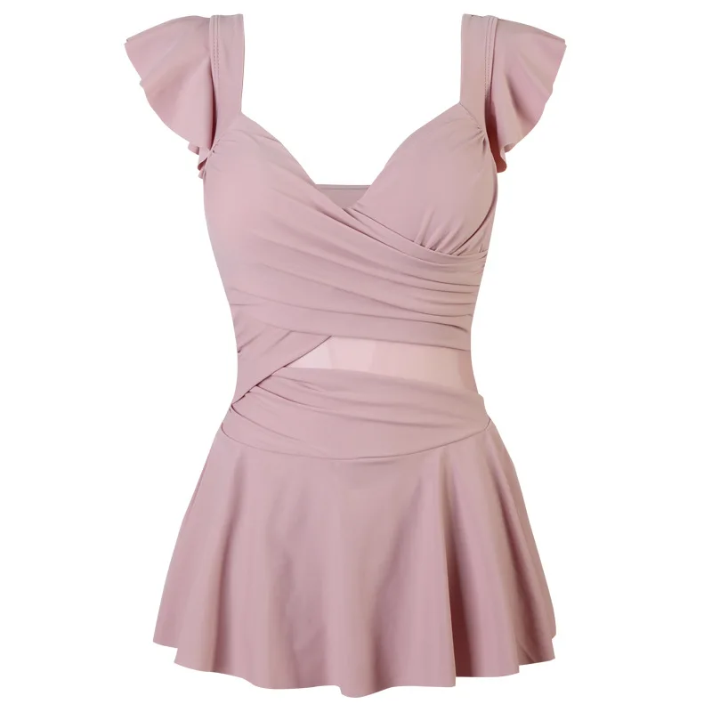 Traje de baño mujer 2025 conjunto de Bikini Sexy fresco de una pieza cubierta vientre traje de baño fino Tuck pecho cintura alta primavera vestidos de playa verano