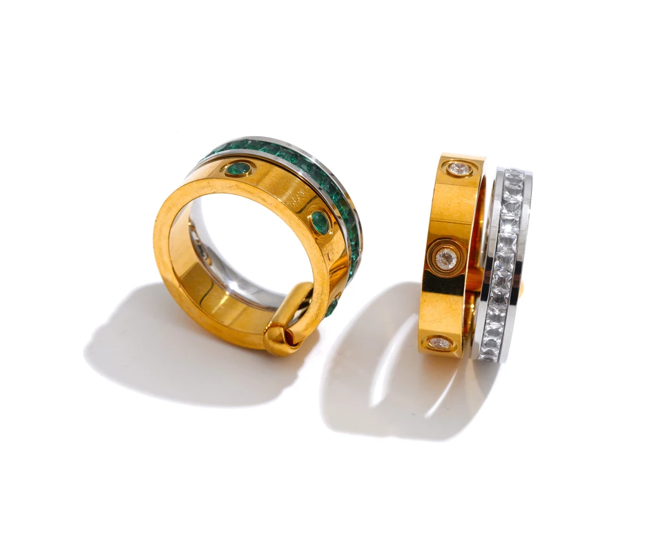 Yhpup Größe 678 Edelstahl-Zirkonia-Ring mit rundem Doppelschicht-Overlay-Guss, modischer Sommer-Alltags-Charm-Schmuck – Detail 2