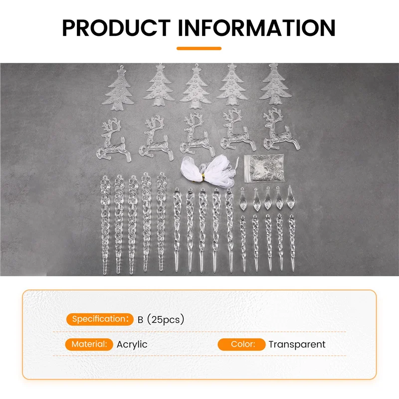 A59E-شجرة عيد الميلاد واضح الاكريليك جليد الحلي كريستال جليد قطرة المعلقات المعلقة لعيد الميلاد السنة الجديدة ديكور