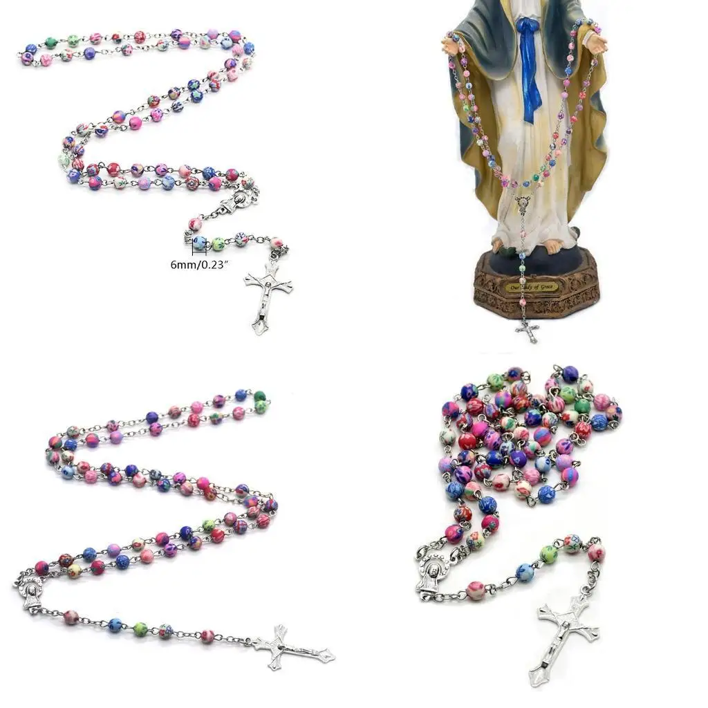 

E8BD 6mm Round Ceramic Beads Rosary Necklace for Cross Pendant Catholic Necklaces Religious Jewelry Women Charm Gifts
