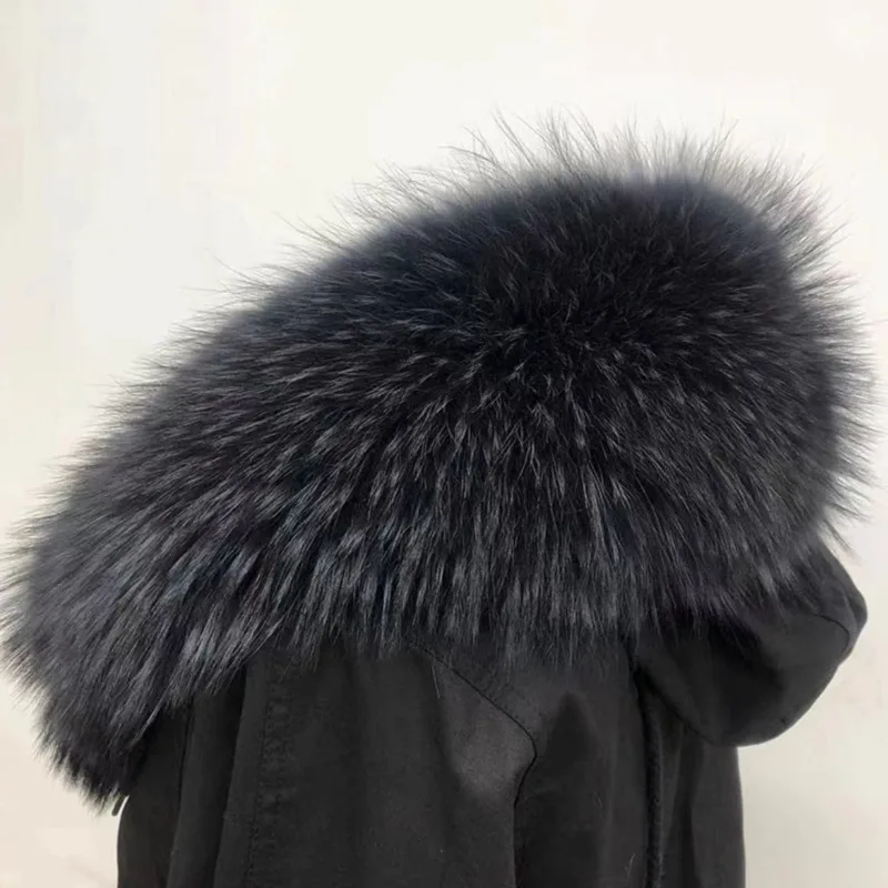 Winter Real Fur Collar Luxury Fur Hood Trims Decor 100% Natural Raccoon Fur Collar Women Men Furry Fur Scarf Fur Scarves