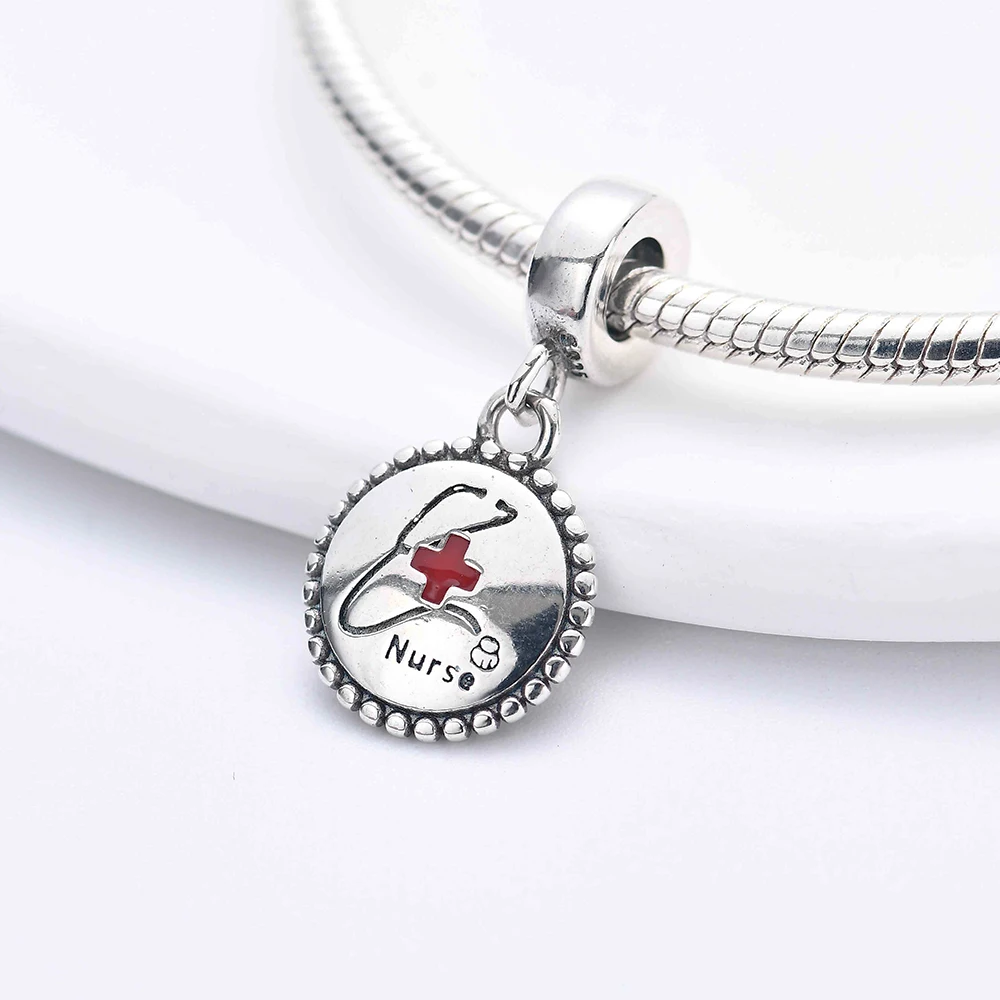 New Heart Brain Physical Health Doctor Nurse 925 Silver Beads Pendant Fit bracelet keychain DIY Birthday Party Gifts Jewelry