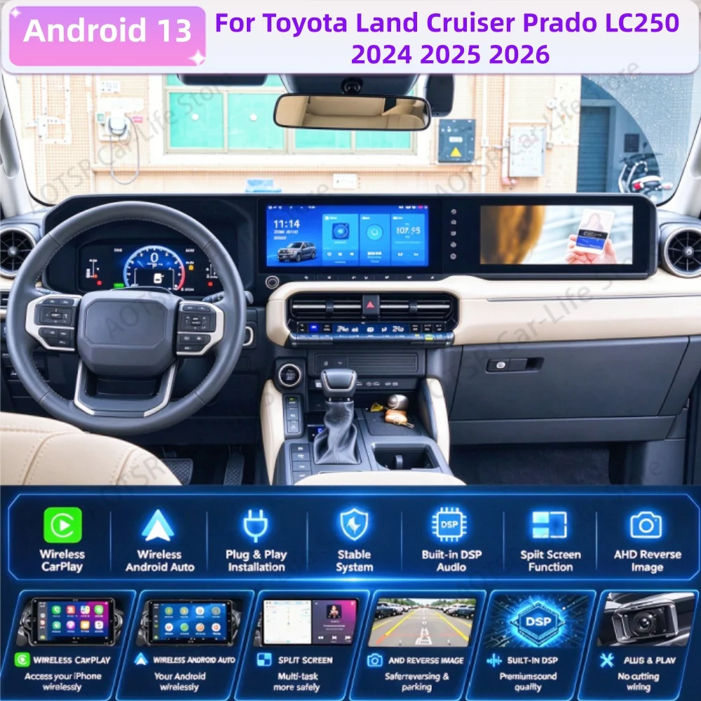 Dual Screen For Toyota Land Cruiser Prado LC250 2024~2026 Android Radio Multimedia Player GPS Navi Car tereo Receiver Head Unit