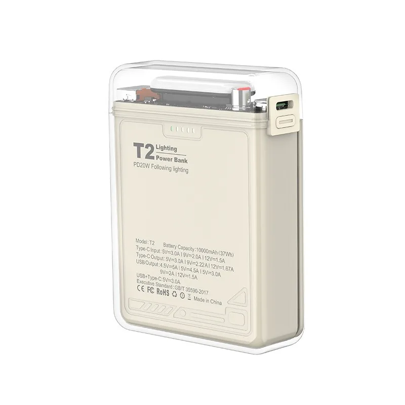 PD20W Transparent Power Bank with LED Lighting10000mAh Fast Charging Portable Power Source 22.5W Mini and Portable