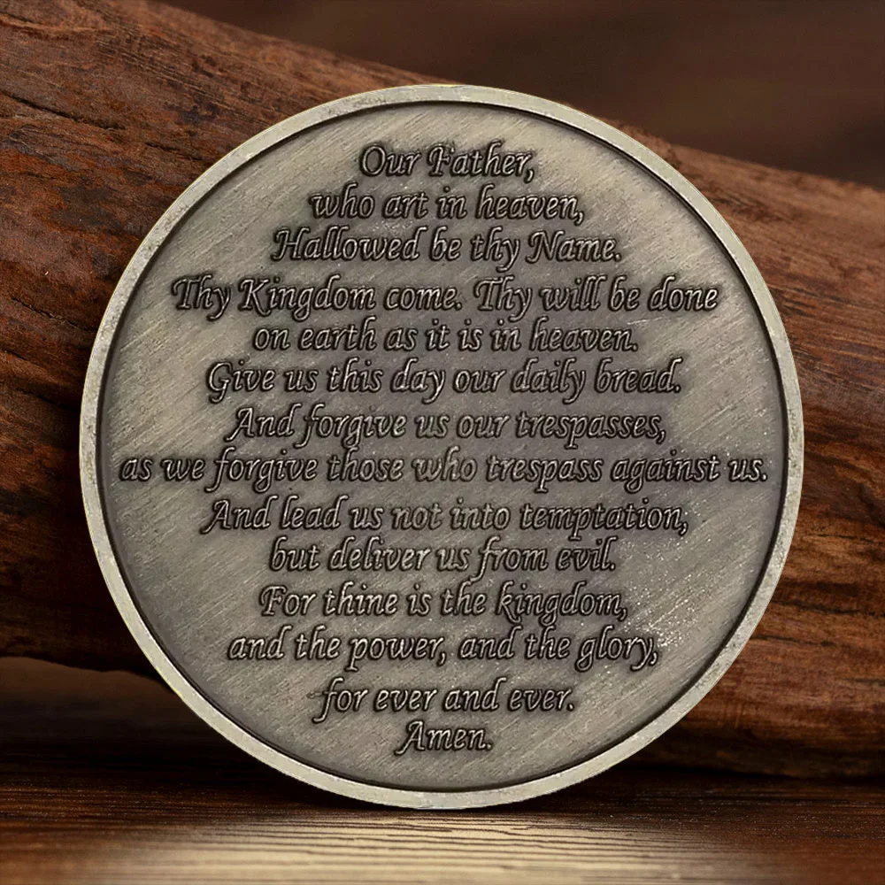 Pray Without Ceasing Antique Challenge Coin Our Father Who Art in Heaven Matthew Copper Plated Commemorative Coins
