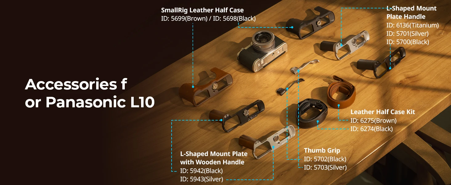 SmallRig LUMIX L10 Leder-Halbhülle für Panasonic LUMIX L10, Braun/Schwarz, integriertes 1/4"-20 Gewindeloch, Retro-Ästhetik -5699 – Detail 8