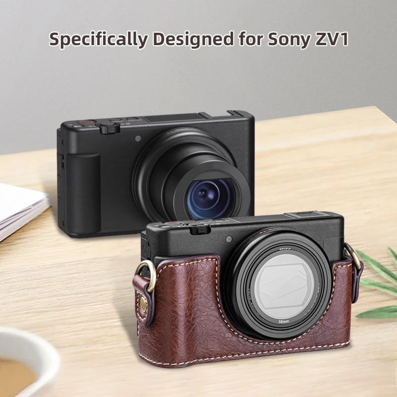 Digital Camera Protective Case PU Leather Camera Storage Bag with Removable Shoulder Strap Compatible with Sony ZV1