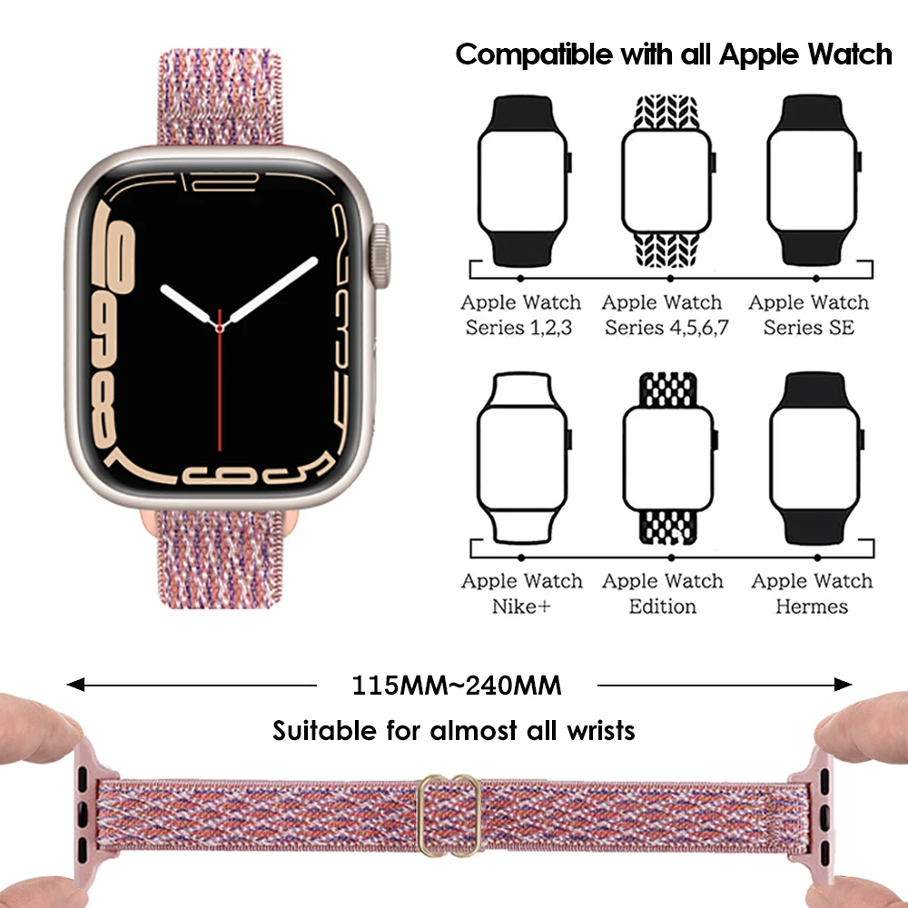 Cinturino in Nylon sottile per Apple Watch 8 Band 45mm 41mm Simple Fashion Woman Wristband intrecciato iWatch Series 9 8 7 6 5 4 SE 44mm 40mm