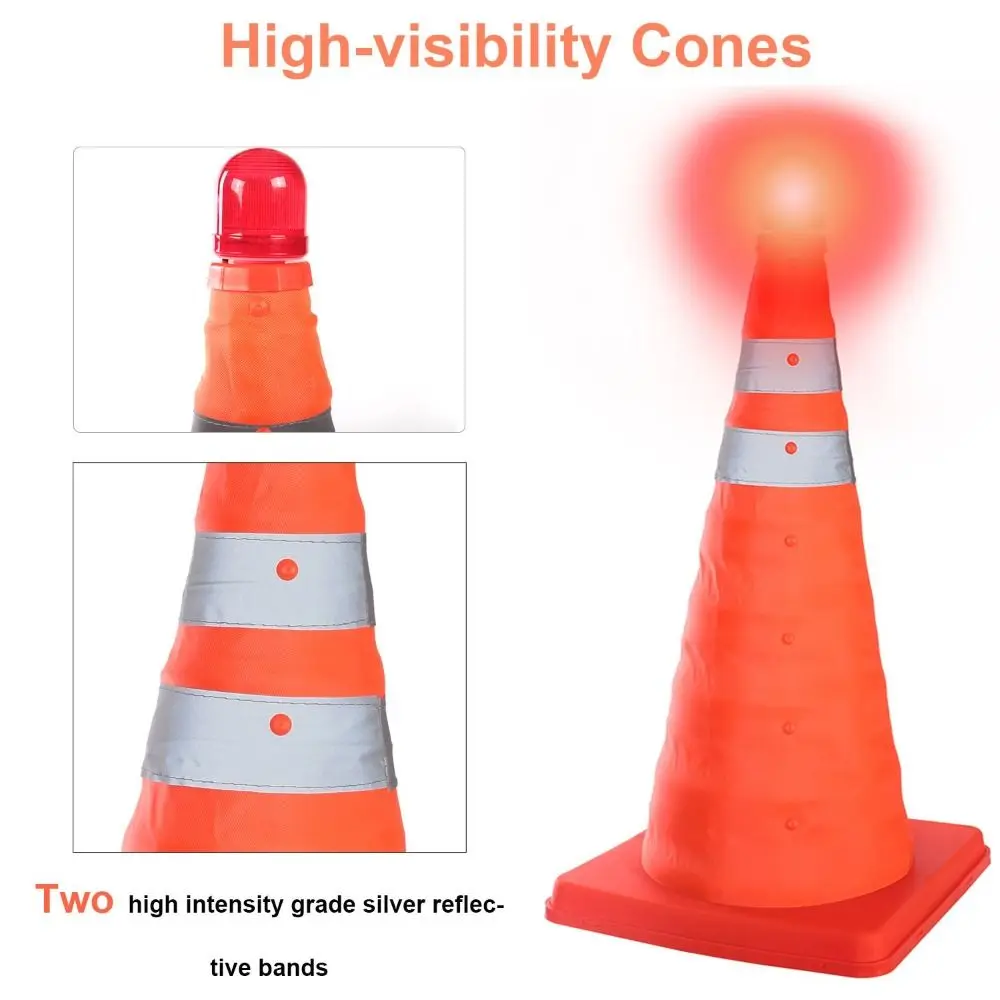 Orange Color LED Light Reflective Cone Foldable Design Telescopic Design Road Cone Barricades Oxford Material Reflective Stripes