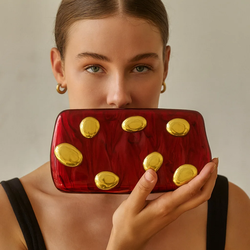 

Style Single Shoulder Crossbody Bag Irregular Rivet Shell Acrylic Bag Fashionable Women's Handbag for Wedding and Dinner Party