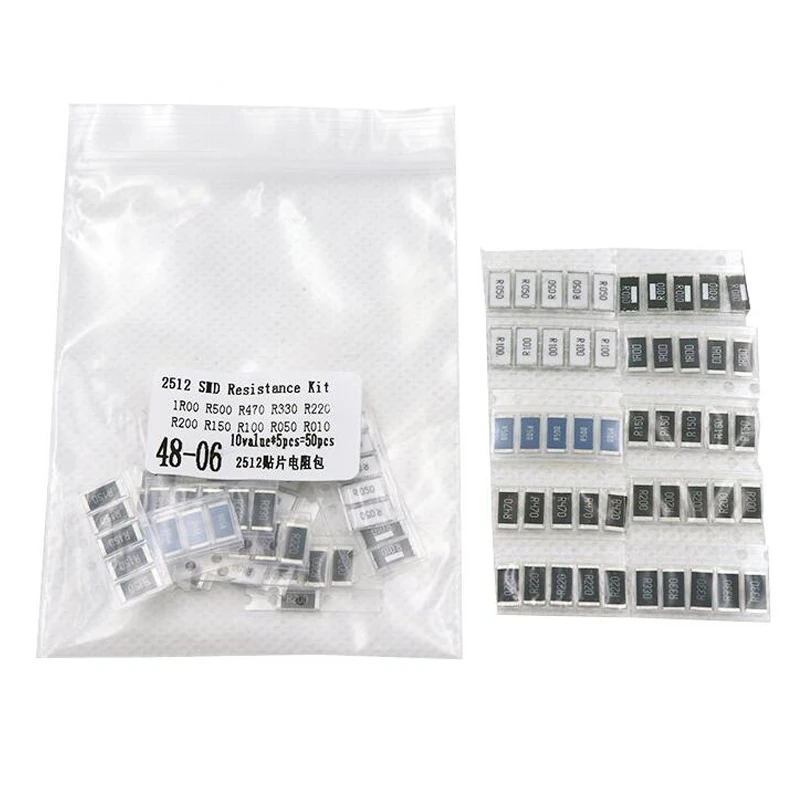 50PCS  1%  2512 SMD Resistor Samples kit ,10 valueX5pcs=50pcs 1R00 R500 R470 R330 R220 R200 R150 R100 R050 R010