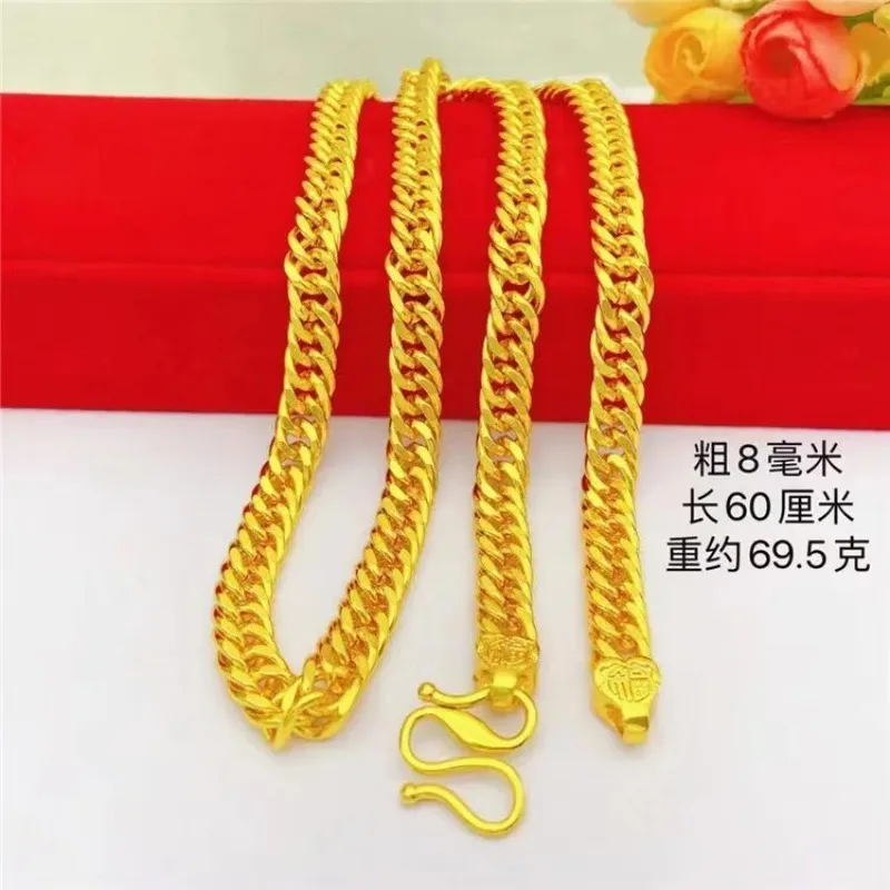 Kryos Jewelry Unisex 24K AU999 Gold Necklace, 10MM 60CM Bold Boss Chain, Polished Twisted Sideways Neckpiece with Blessing Clasp
