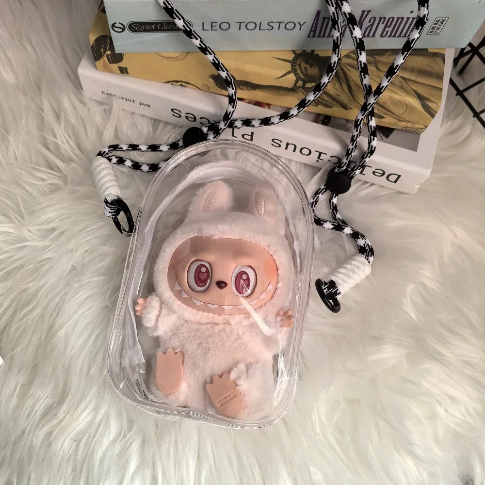 

For 17cm Labubu Doll, 20cm Doll Protection and Storage Bag, Transparent PVC Doll Bag with Buckle