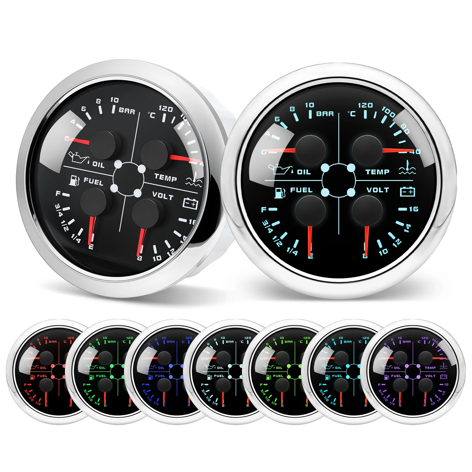 4 in1 Multifunctional Gauge 85mm Boat Speedometer with 7 Colors  Oil Pressure+Water Temp+Fuel Gauge+voltage for Car Marine Boat view 3