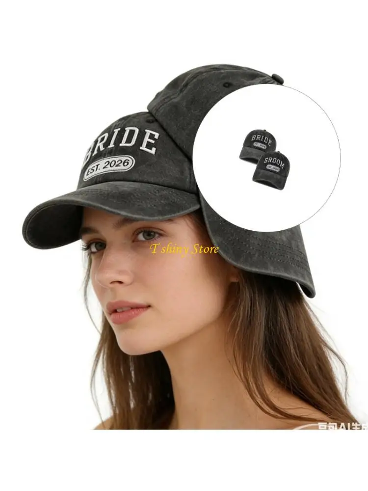 

N58F Romance Bride and Groom Baseball Hat Embroidered Pattern Hat For Wedding Party
