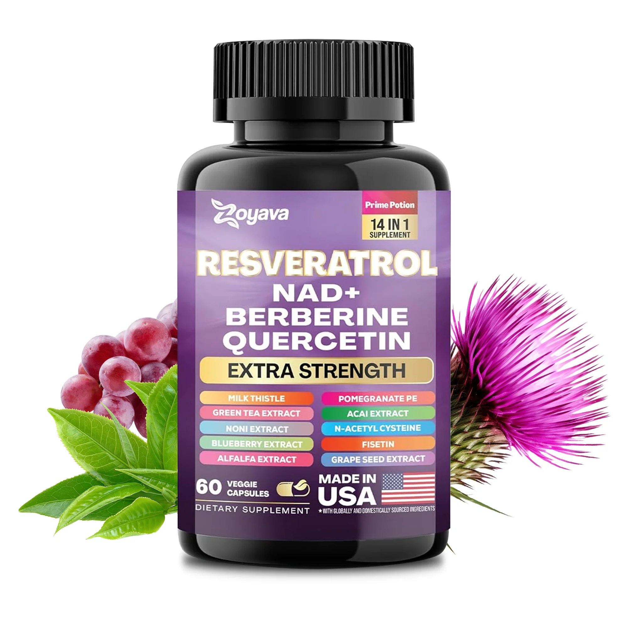 

Resveratrol - NAD+, Berberine, Grape Seed, Milk Thistle, Quercetin, Heart and Digestive Health