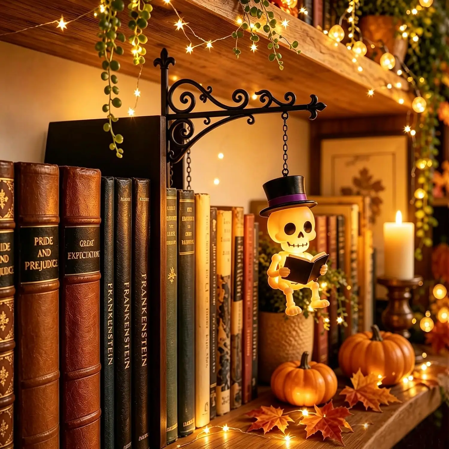 Library Lantern-Decorative Bookshelf Lighting Reading Nook LED Nightlight Wooden Bookcase Lamps Home Room Ornament view 5