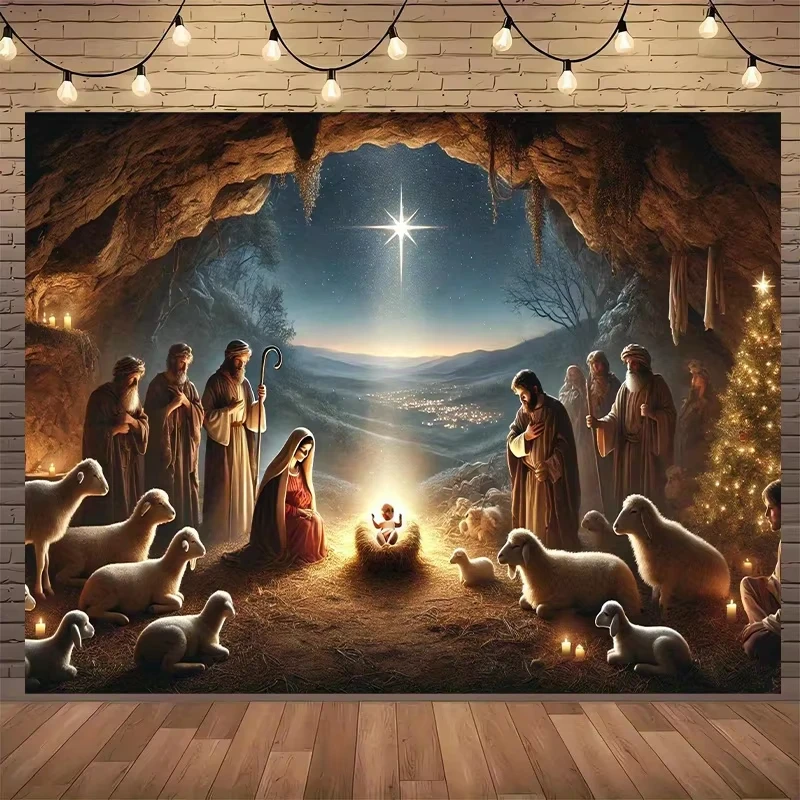 Diamond Art Painting Kit Warm Christmas Nativity Scene Polyester Canvas Mosaic Cross Stitch for Christmas Party Wall Decor